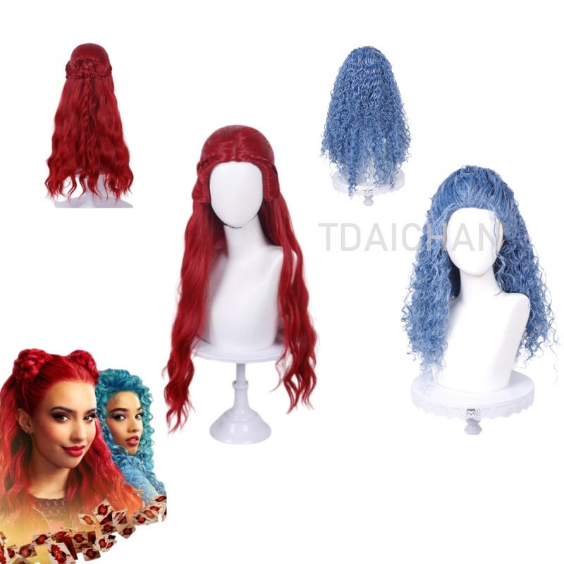 Anime Cosplay Red Hair - Peruca Cacheada Vermelha para Cosplay, Estilo