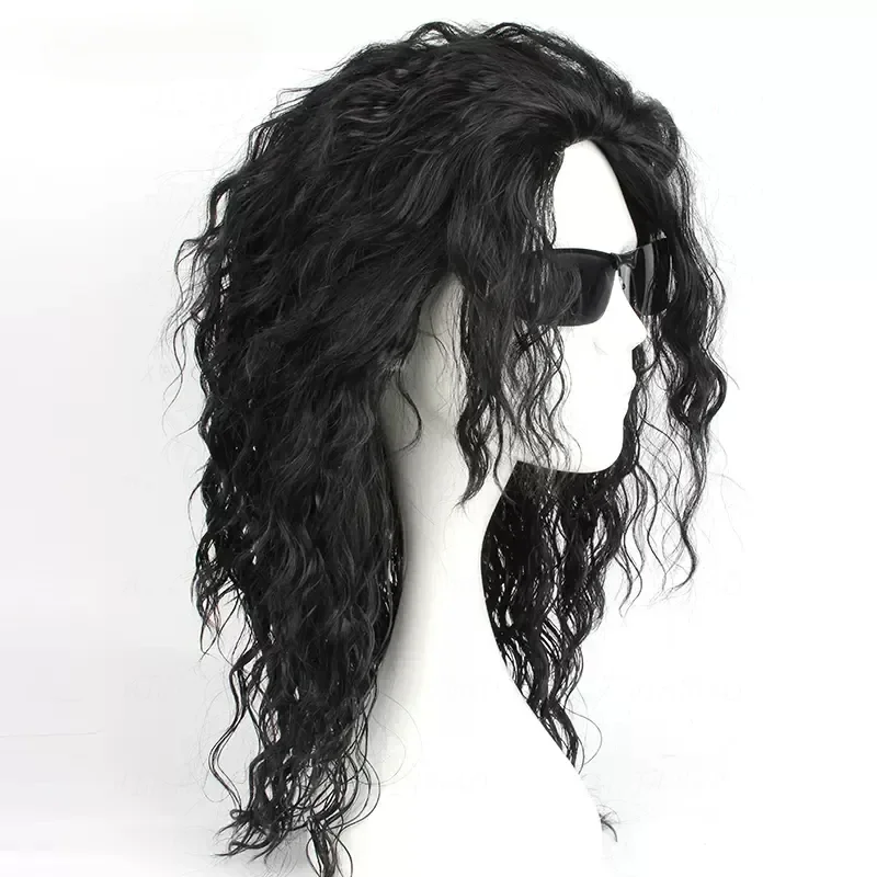 Anime Cosplay Long Black Hair - Peruca Preta Cacheada Média Longa para