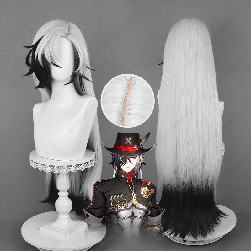 Anime Cosplay Long Black Hair - HSR-Boothill Cosplay Wig, Longo, Prateado, Branco,