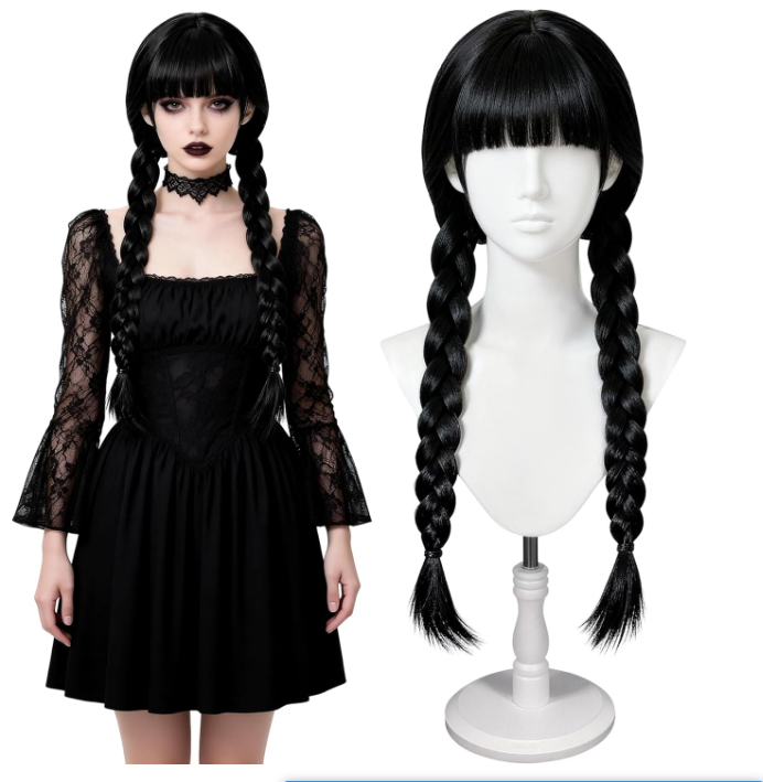 Anime Cosplay Long Black Hair - Perucas longas góticas para cosplay, perucas