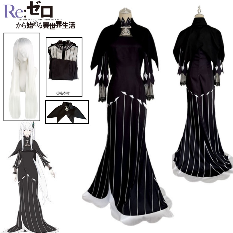 Anime Cosplay Nun - Fantasia Cosplay Echidna Vestido Longo Preto
