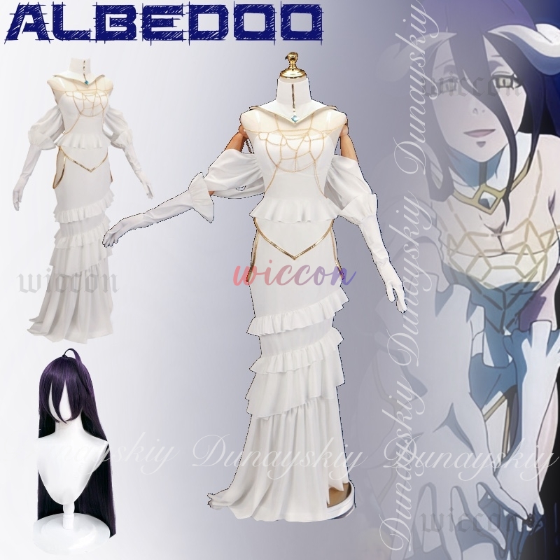 Anime Cosplay Albedo - Overlord albedo cosplay branco vestido fino