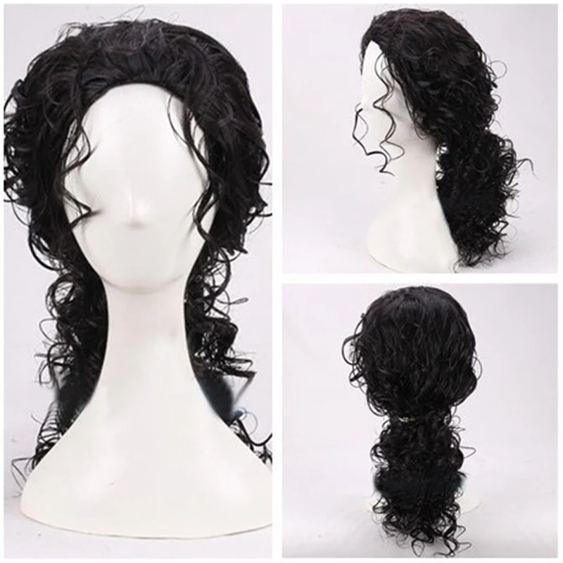 Anime Cosplay Long Black Hair - Peruca Preta Cacheada Média Longa para