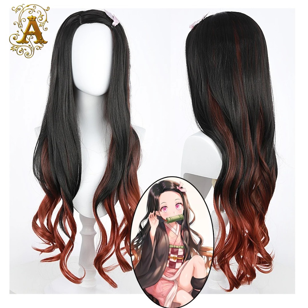 Anime Cosplay Long Black Hair - Peruca de Cosplay Nezuko com Cabelo