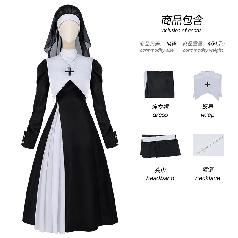 Vestido Plissado Feminino Euro - Anime Cosplay Nun avaliação e preço