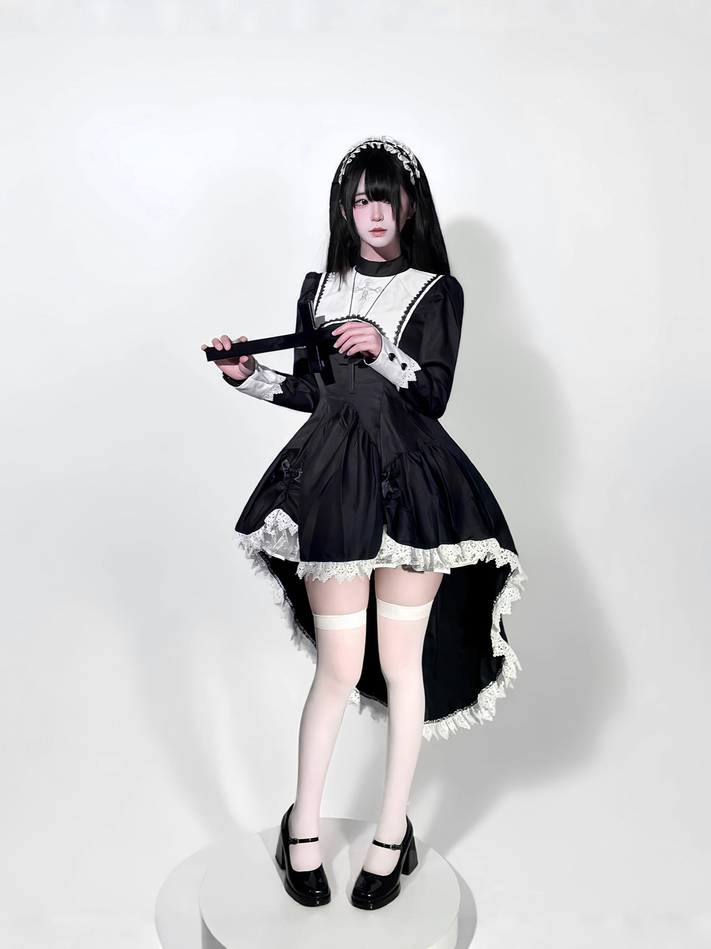 Estilo gótico escuro bordado c - Anime Cosplay Nun avaliação e preço