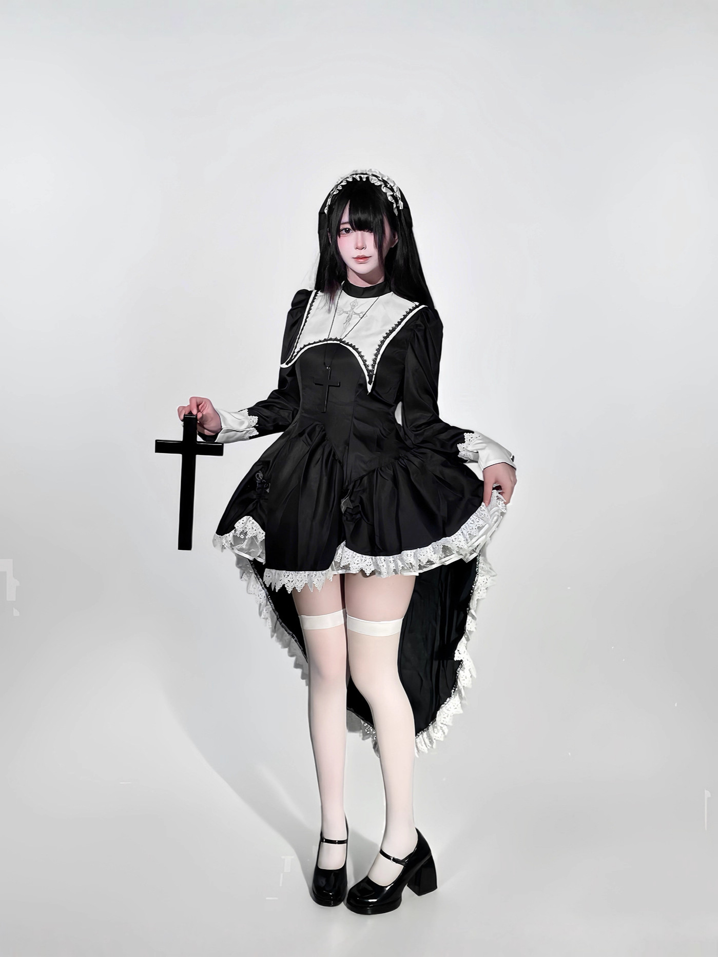 Estilo gótico escuro bordado c - Anime Cosplay Nun avaliação e preço