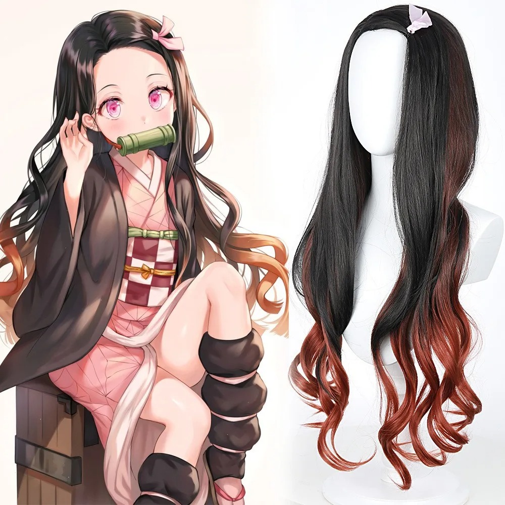 Peruca de Cosplay Nezuko com C - Anime Cosplay Long Black Hair avaliação e preço